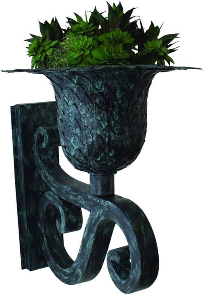 MY SWANKY HOME Luxe Oversize Scroll Gray Green Wall Planter Bracket Old World Ornate Urn
