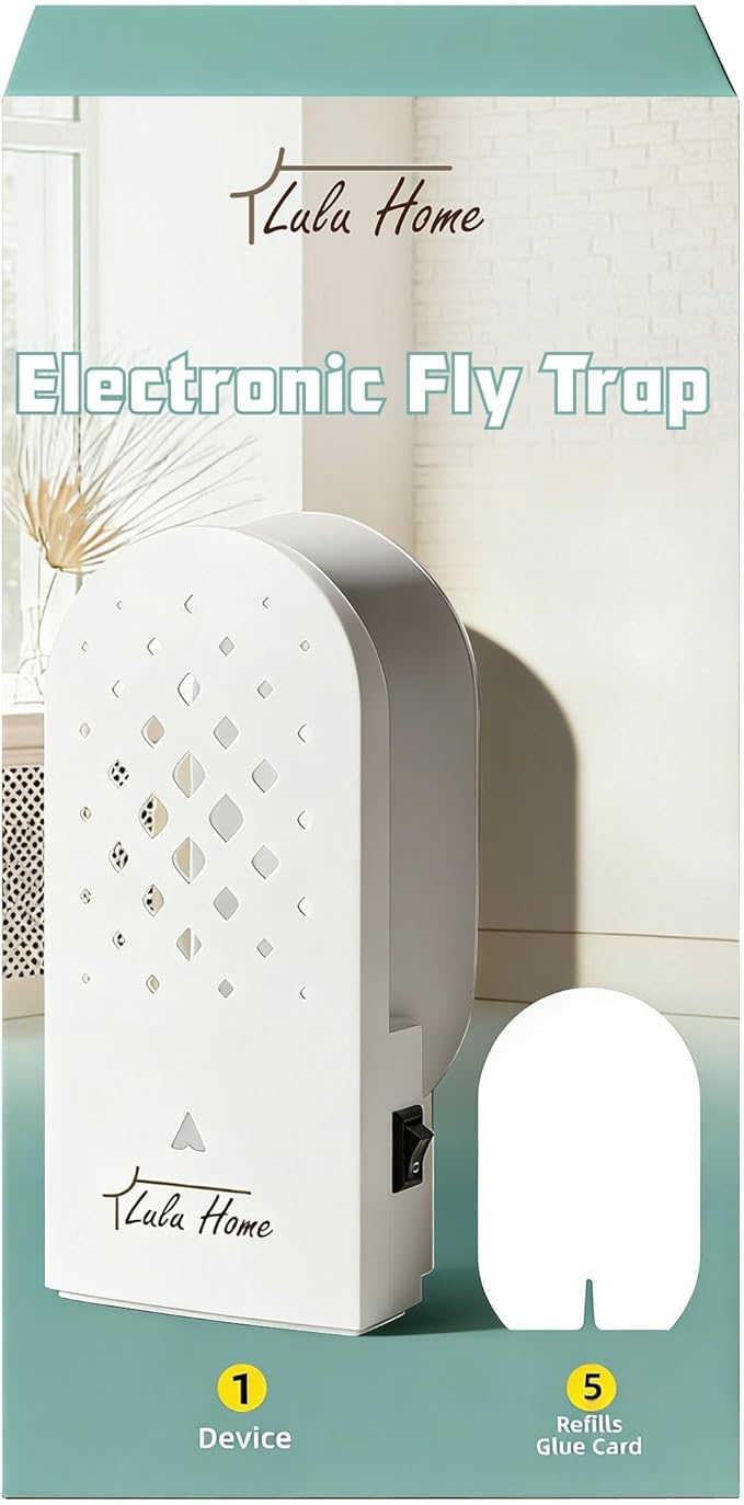 Lulu Home Flying Insect Trap Indoor, 365nm Plug-in Bug Light Catcher with 5 Reversible Sticky Pads for Mosquitos, Moths, Fruit Flies, Gnats - Fly Insect Trap for Home & Office
