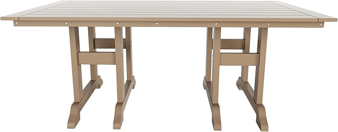 WestinTrends Malibu 6 Piece Adirondack Patio Dining Set with Bench, All Weather Poly Lumber Outdoor Table and Chairs, 71" Trestle Dining Table, 4 Adirondack Chair with Dining Bench, Weathered Wood