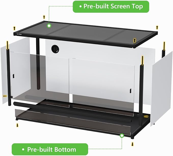 120 Gallon Bearded Dragon Tank, 48" x 24" x 24" PVC Reptile Enclosure with Front Sliding Door, Top Ventilation, Easy Cleaning