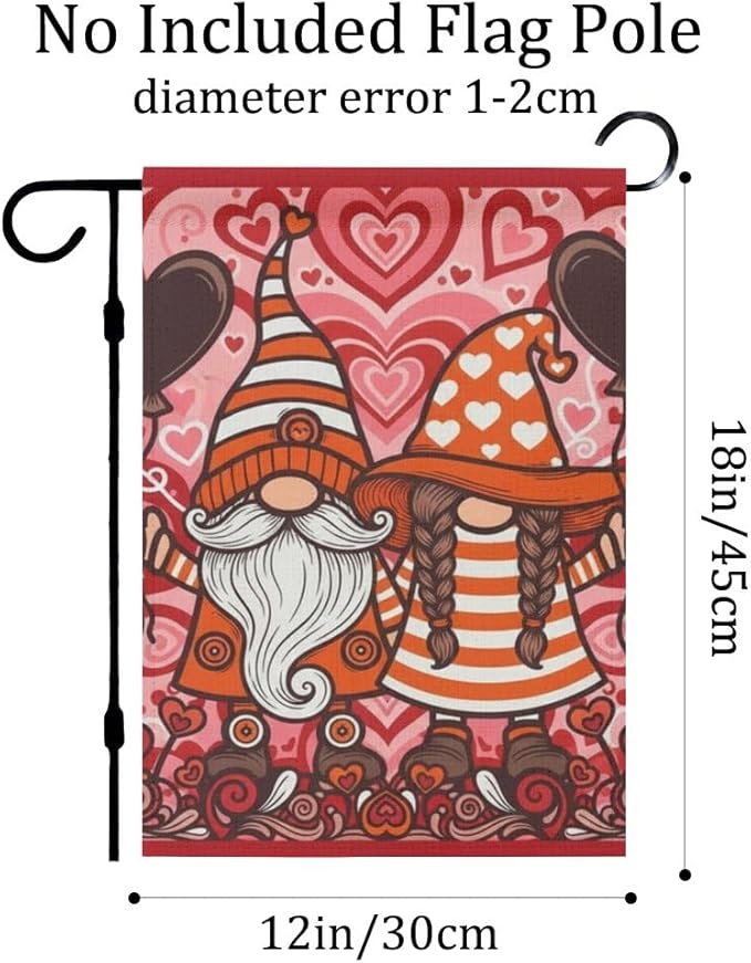 Valentines Garden Flag 12X18 Inch Linen Cute Gnome Flags Banners for Home Outdoor Decor Yard Patio Lawn Decorations Yard Flags Happy Valentine's Day Banner Garden Outside Linen