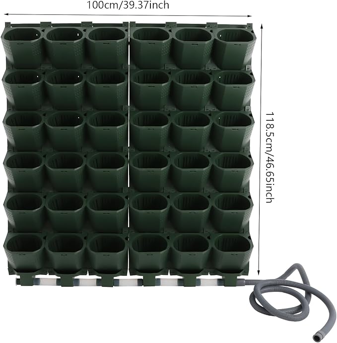 Wall Mounted Vertical Garden Planter, 6 Row 36 Planters Self Watering Garden Growing System with Timer, Indoor Outdoor Flower Pot Holder for Herbs Vegetables Fruits (Dark Green)