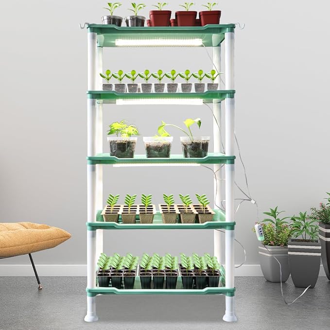 5-Tier Seed Starter Tray Plant Stand with Grow Lights Full Spectrum Sunlike Plant Light for Indoor/Greenhouse Small Plant Pots, Cell Trays, Succulents, Seedlings Gardening