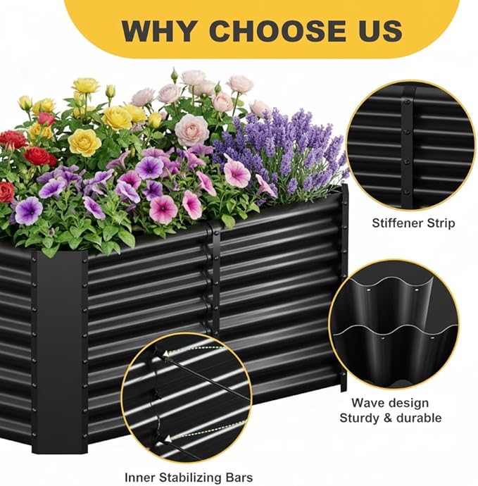 AHEONLAR 3 Pack 4×2×2ft Galvanized Raised Garden Beds, Rectangle Durable Planter Boxes Outdoor for Vegetables, Fruits, Flowers and Plants, Quick Assembly, Black