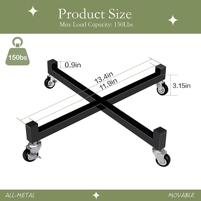 JzNova 2 Pack 12" Plant Caddy with Wheels, Heavy Duty Metal Rolling Plant Dolly, Plant Stand with Lockable Casters, Planter Pot Mover Indoor Outdoor, Fit 8-12 Inch Pot (12 INCH)
