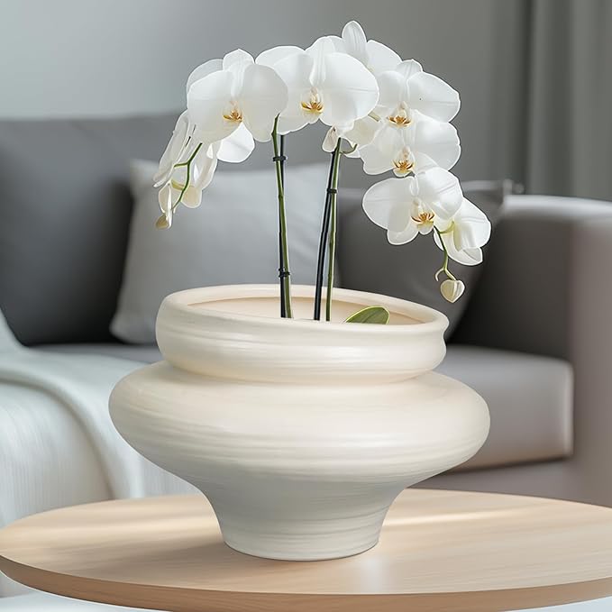 Teagas Ceramic Plant Pots 11 Inch - Bonsai Large Planters for Indoor Plants with Drainage Hole, White Planter for Home Garden Patio Office, Gift for Women Men