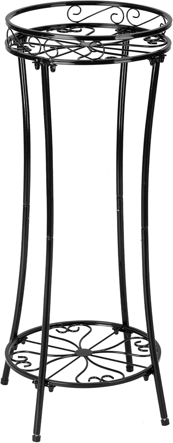 Azysow Plant Stand Indoor Outdoor 2 Tier 29" Tall Metal Heavy Duty Rustproof Plant Shelf, Round Multi Tier Flower Pot Holder for Garden Patio Balcony, Black