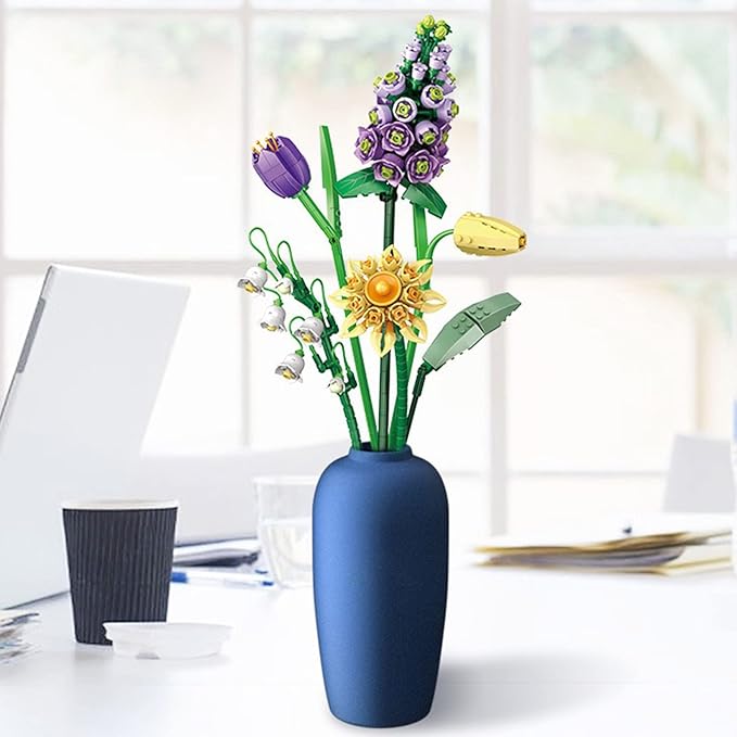 MEIEST Mini Building Blocks Flower Bouquet Set,Creative DIY Unique Decoration Home,Flowers Botanical Collection Construction Building Bricks Toy for Kids Adult (Violet)