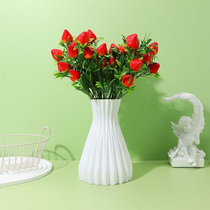 DOITOOL 12Pcs Simulated Strawberry Plant Decor 10.5 inch Long Stem Artificial Strawberry Branches Artificial Plants Fake Berry Stem Fruit Bouquet for Flower Arrangement