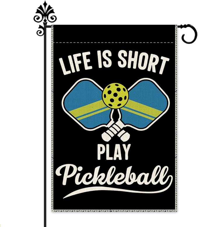 Hafhue Life Is Short Play Pickleball Garden Flag, 12 x 18 Inch Double Sided Farmhouse Holiday Yard Garden Lawn Court Backyard Decoration Flag, Retirement Gifts for Pickleball Lover Men Women