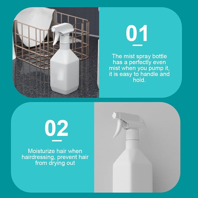 2Pcs Thickened Indoor Square Spray Bottles Refillable Watering Containers for Hair Humidification and Home Gardening with Fine Mist and Leak-resistant Design