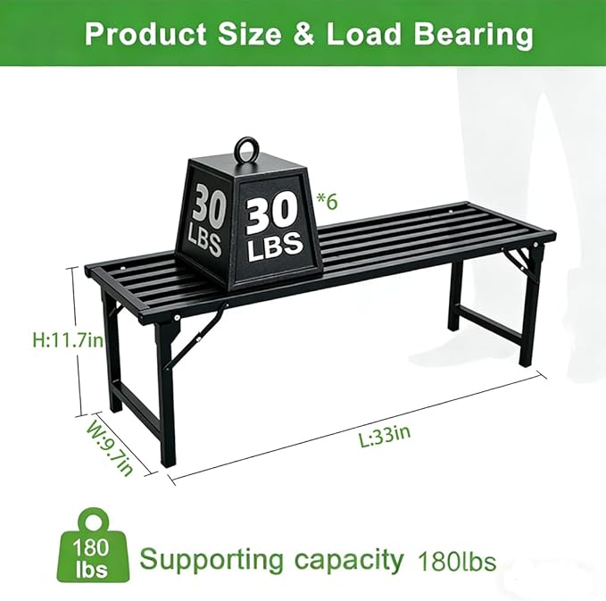 Single Tier Metal Plant Stand, Long Narrow Foldable Plant Stand for Indoor Outdoor, Heavy Duty Waterproof Plant Holder for Living Room Balcony Garden Window Patio，Plant Lovers, Display Stand (L33”xH11.7"xW9.7")