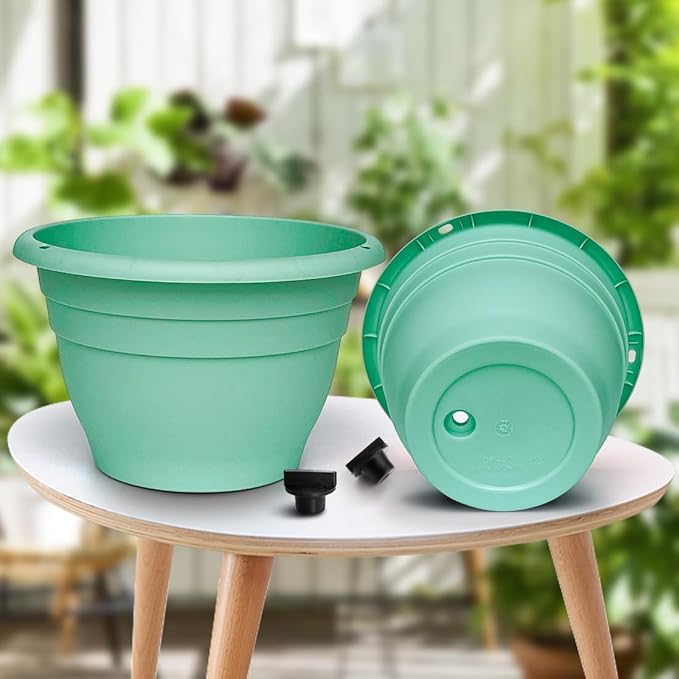 RooTrimmer Plant Pots Set of 5,10" Outside Diameter Flower Pots, 6.4" Depth Plant Planters with Drainage Hole, Durable Garden Pots Perfect for Indoor & Outdoor Plant Planting,Decor(Blue)