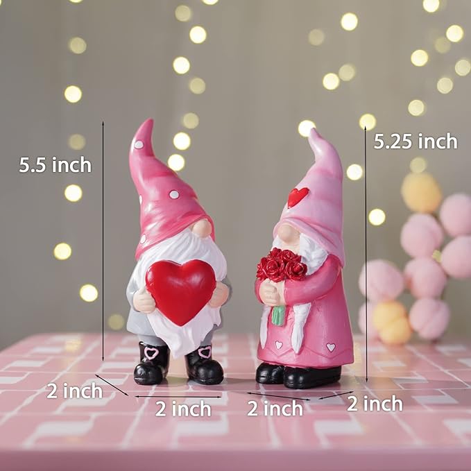 Gnomes Valentines Decorations Table Ornaments - 2 Pc Christmas Gnome Figurines Valentine's Day Decor Gifts for Him Resin Handmade Sweet Mr and Mrs Gnomes Decor for Home 5.25 H inch Newman House Studio