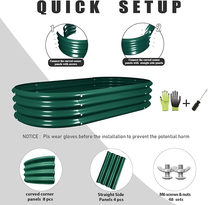 4 Pack 4x2x1FT Galvanized Raised Garden Bed Large Metal Planter Box Kit Elevated Raised Garden Planters for Outdoor Plants, Green