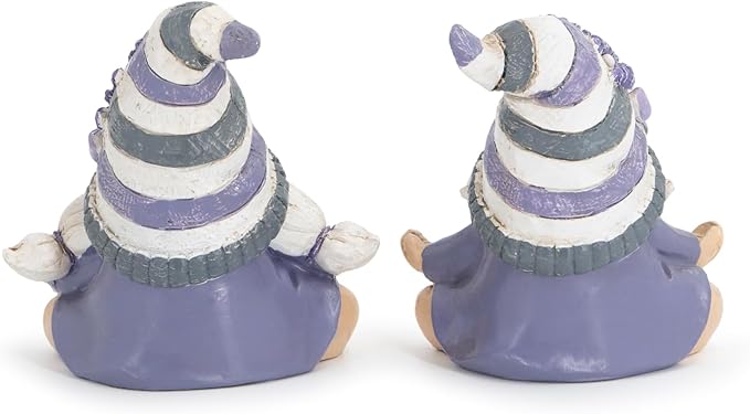 Hodao 2PCS Zen Lavender Meditation Gnomes Figurines Set- Yoga Themed Inspired Home Table & Shelf Decor for Relaxation & Serene Living Spaces Yoga Lavender Decor Retirement Gifts for Women (Grey)