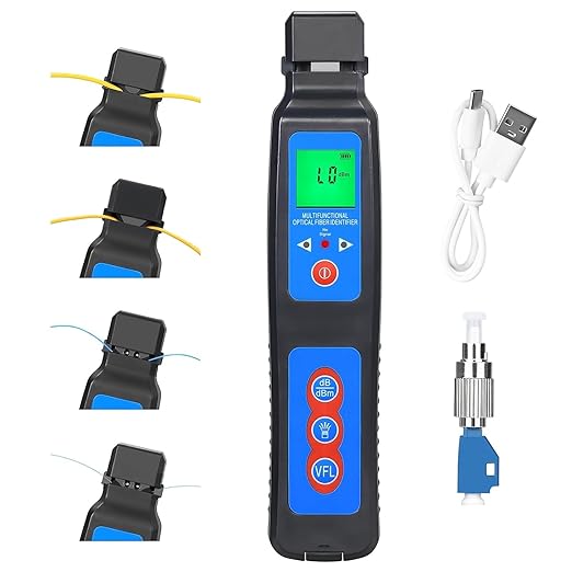 Rechargeable Live Fiber Optic identifier A-40A 800~1700nm wavelength Response Range,for 0.25 0.9 2.0 3.0mm, Single/Multi-Mode Universal, with LED Function and 1 FC-LC Adapter