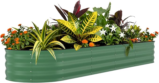 Galvanized Raised Garden Bed Outdoor, 8x2x1.5 ft Metal Planter Box for Flowers Herbs Vegetables, Rust-Resistant Raised Garden Beds for Gardening, Easy Assembly Outdoor Garden Box & Planters, Green