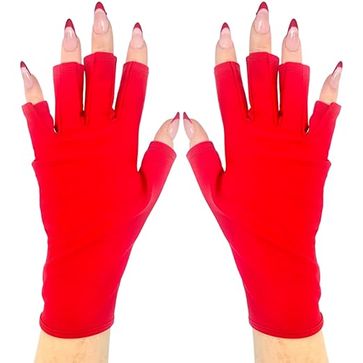ManiGlovz -The Original Dermatologist Recommended UPF 50+ UV Protective Manicure and Sunblock Fingerless Gloves, Sun Protection, Driving and Gel Manicure Gloves in Red Lacquer