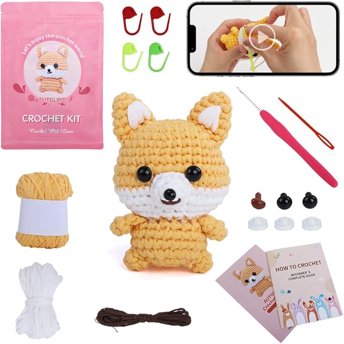 Fox Amigurumi Crochet Kit for Beginners - Forest Friends Animal DIY Starter Set with Slow-Motion Video Guides | Premium Non-Fraying Tube Yarn & 40% Extra Material | Creative Craft Keepsake Gift