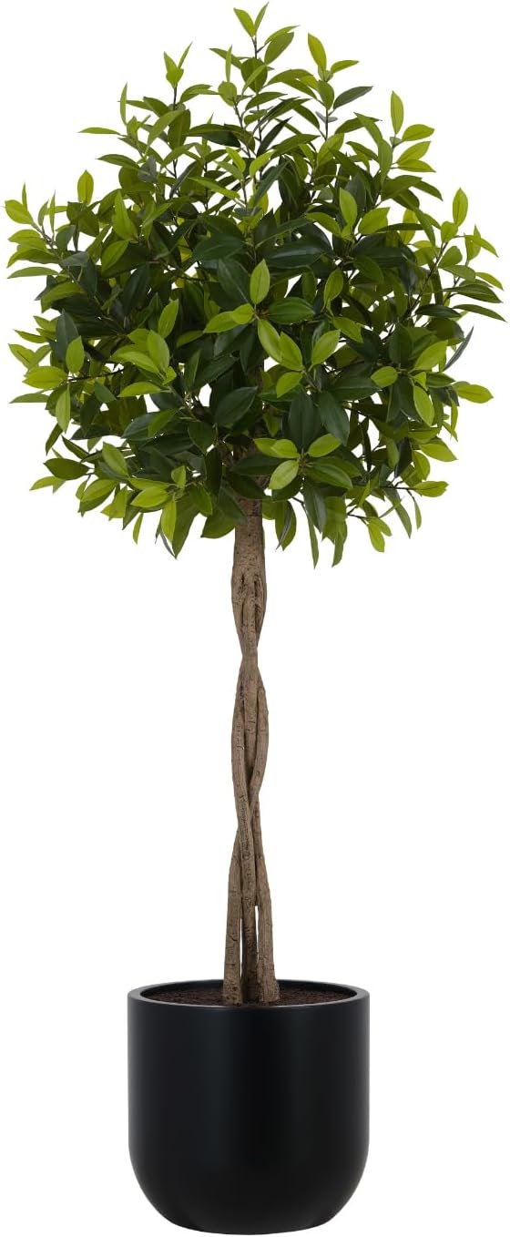CG Hunter Faux Laurel Tree, Premium Artificial Indoor Tree Stands 6-ft Tall, Lifelike-Leaves & Hand Painted Trunk, Planter Pot Included