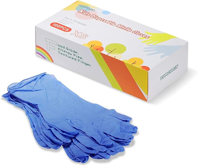 Kids Gloves Disposable for 4-10 Years - Latex and Powder Free - for Kids Festival Preparation, Crafting, Painting, Gardening