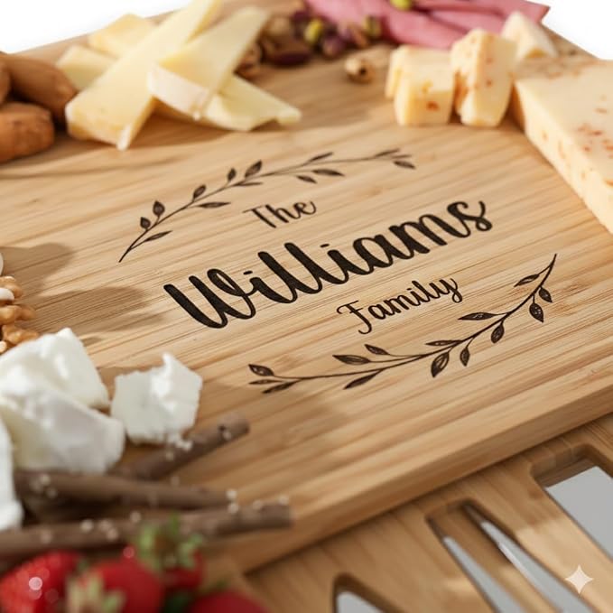 Personalized Charcuterie Board Set, Custom Engraved Bamboo Cheese Board, Christmas, Wedding and Housewarming Gift for Couples, Anniversary and Bridal Shower (2 DRAWERS)