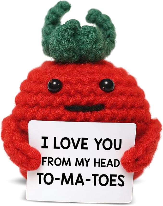 WEZADUK Positive Emotional Support Crochet Tomato, Funny I Love You Gifts for Husband Wife Mom Dad, Anniversary Birthday Gift Ideas, Mini Handmade Crochet Tomato Decor