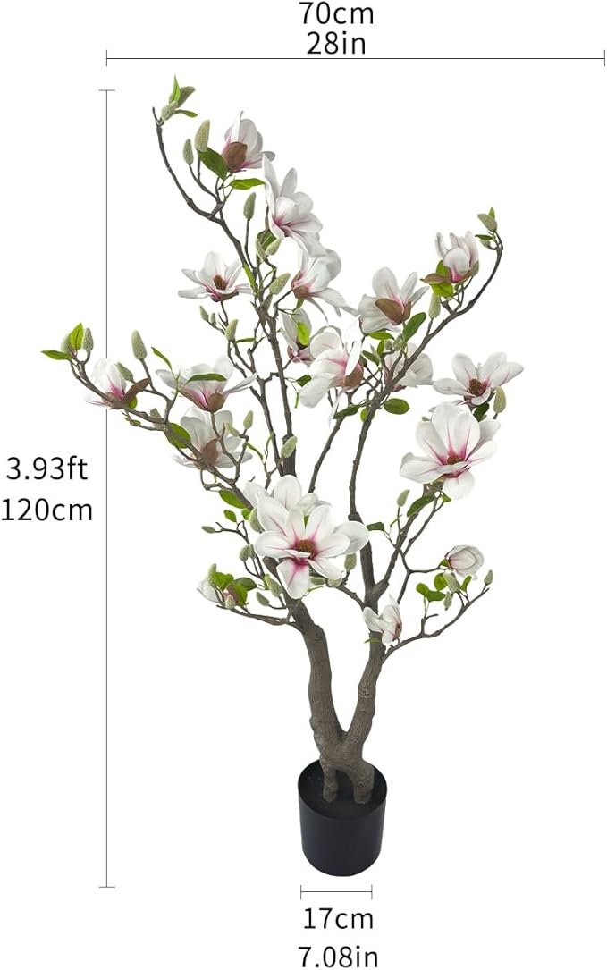 Alonfale 4ft Pink Artificial Magnolia Tree - Lifelike Faux Tree for Indoor/Outdoor Decor - Perfect for Home, Porch, or Office (1, Pink, 4ft)