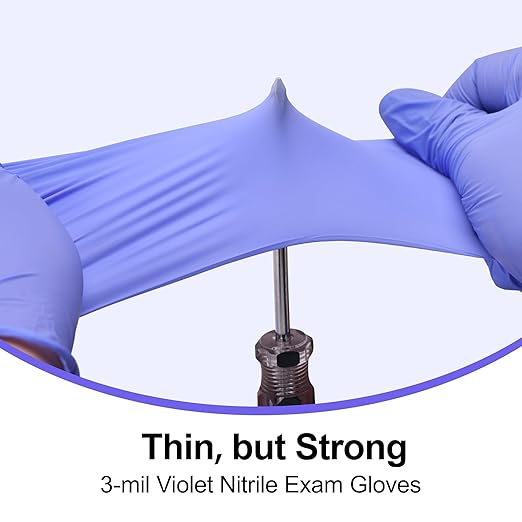 Disposable Nitrile Exam Gloves, 3-mil, XL, Box of 50, Violet Nitrile Gloves Disposable Latex Free for Medical, Cleaning, Cooking & Esthetician, Food-Safe, Powder-Free, Non-Sterile, Purple