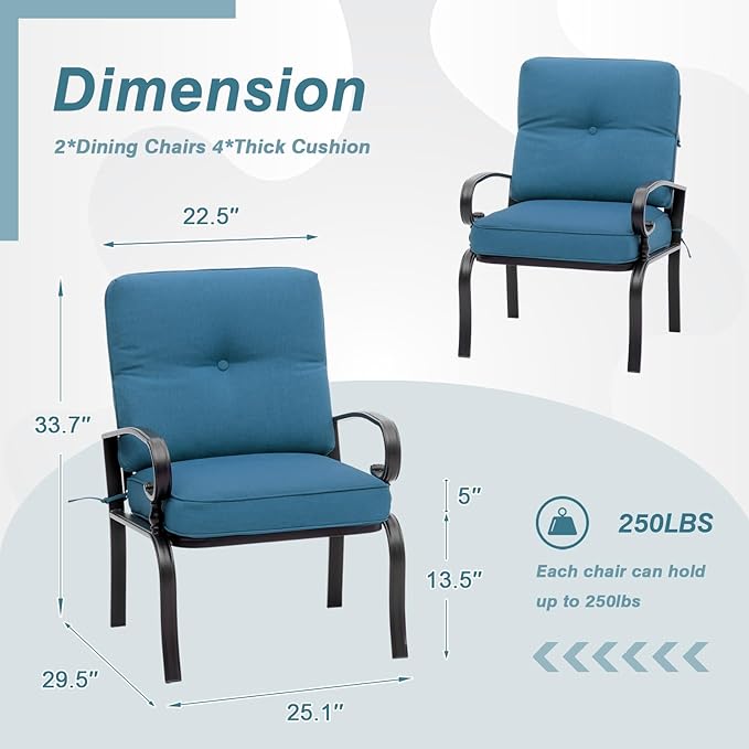 2 Piece Outdoor Furniture Patio Bistro Chairs Metal Dining Furniture Sets, All-Weather Garden Seating Chairs (Peacock Blue)