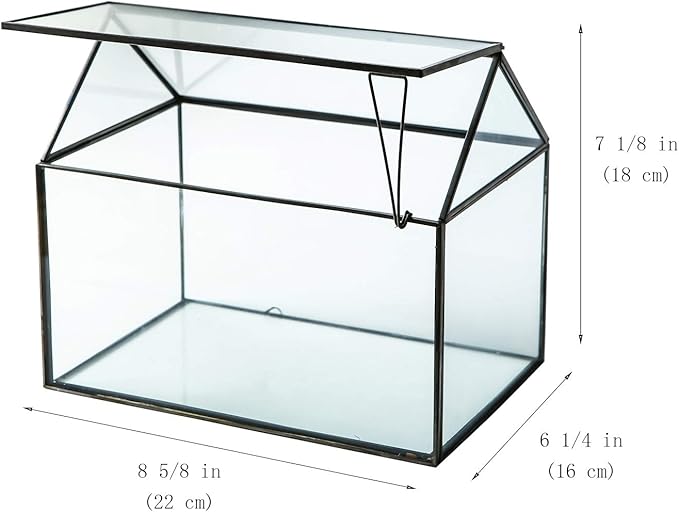 House Shape Close Glass Geometric Terrarium Tabletop Succulent Plant House Garden Planter Moss Fern Swing Lid, Flower Pot for Plants Succulent, Air Plant (Black)