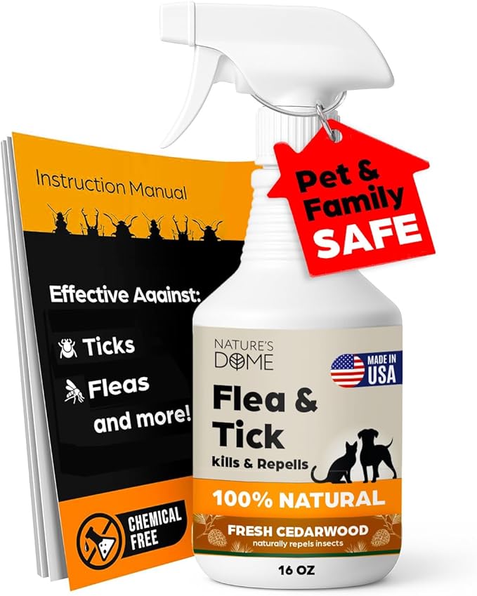 Nature’s Dome Cedarwood Flea & Tick Spray – 16 oz – Kills & Repels Fleas, Ticks, Larvae & Eggs – Plant-Based Pest Control – Safe for Pets, Kids & Plants – Ready-to-Use