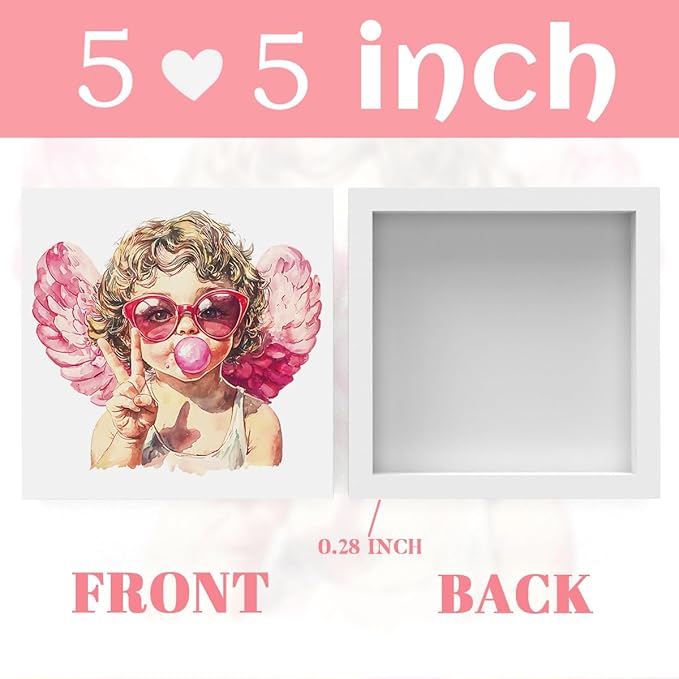 Valentines Day Decorations, Valentines Day Gifts for Her Him, Gift for Boyfriend Girlfriend, Pink Rustic Cupid Blowing Bubble Anniversary Wooden Box Sign Husband Wife Home Office Bedroom Desk Decor