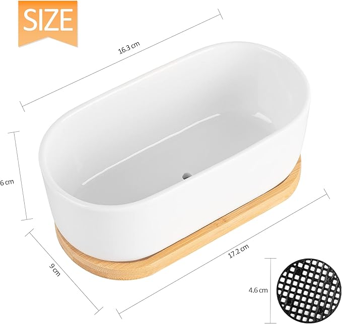 ARVINKEY White Ceramic Succulent Plant Pots, Indoor and Outdoor Succulent Planters, Set of 2 Small Cactus Containers, Bonsai Pots, Flower Pots with Drainage Hole and Bamboo Bowl (No Plant)