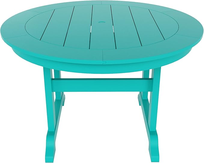 WestinTrends Malibu 5 Piece Adirondack Patio Dining Set, All Weather Poly Lumber Outdoor Table and Chairs Furniture Set, 47" Trestle Round Dining Table and 4 Adirondack Dining Chair, Turquoise