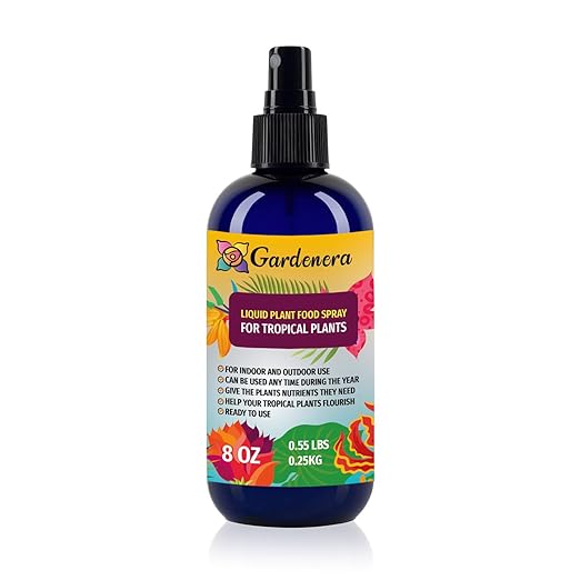 Gardenera Professional Tropical Plant Superfood Spray Mist for Home Gardening | Micro-Fungi Enriched Fertilizer Mist for Healthy Leaves & Growth | 18 Vitamins & Minerals for Tropical Plants - 8oz