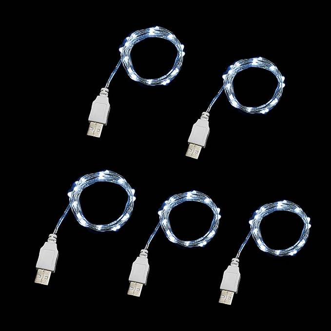 Sokelinn-six 2m 20 LEDs Fairy String Lights, USB Powered String Light for Desk Office Christmas Tree Party Decoration (White, 5)