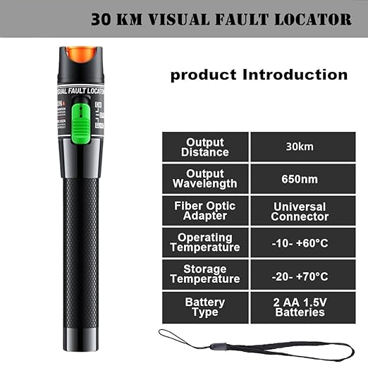 Visual Fault Locator,30-50KM Fiber Optic Cable Tester Meter, VFL Red Light Pen Light Source Testers(Black)