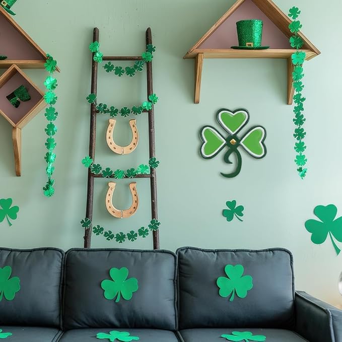 YEAHOME St Patricks Day Shamrock Wall Decorations, 11'' Metal Clover Wall Art Decor, Lucky Shamrock Yard Garden Decor Hanging for Home Front Door, Kitchen, Bathroom, Bedroom, Indoor & Outdoor