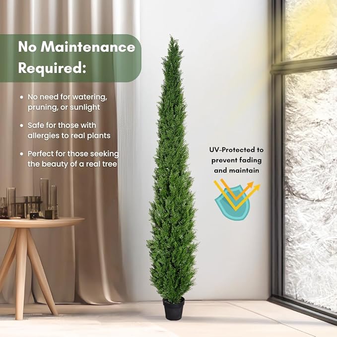 8 Feet Pre-Potted Evergreen Outdoor Artificial Cedar Tree for Front Porch Decor, Outdoor Entryway Decor Fake Tree, Tall Faux Tree with UV Resistant Coating (1 Pack)