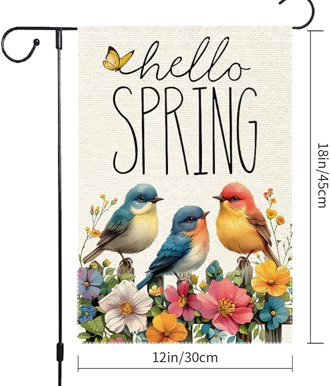 Hello Spring Cardinal Garden Flag 12x18 inch Double Sided Burlap Small Butterfly Seasonal Wildflowers Rustic Farmhouse Yard Lawn Outdoor Holiday Home Flags Decorations