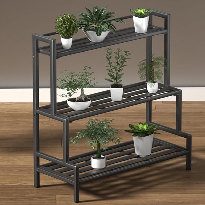 DHYGOTFUR 3-Tier Aluminum Plant Stand Outdoor, Heavy-Duty Metal Tiered Plant Stand, Tall Corner Plant Shelf for Patio, Waterproof Rust-Resistant Plant Rack for Indoor Outdoor Home Garden Decor, Black