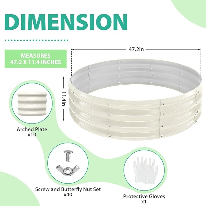 4FT Diameter Galvanized Garden Raised Bed/Plant Box/Fire Pit Ring - 0.8mm Thick,12 Inch Tall,Perfect for Planting a Variety of Flowers,Herbs,Vegetables (Cream White, 48 Dia X 12inches)