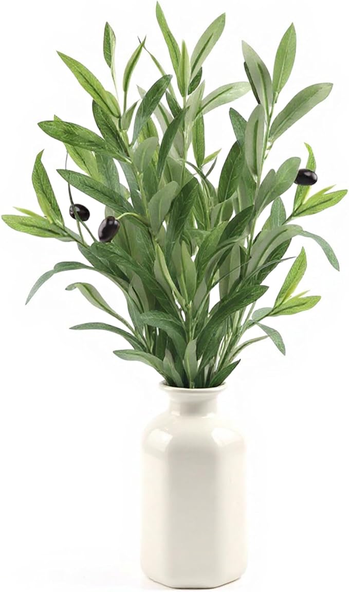Abyjifar 4 Pcs Artificial Olive Branches for Vase, 22" Fake Greenery Olive Leaves Stems Faux Tabletop DIY Plants for Home Office Cafe Wedding Party Decor (4 Branches)