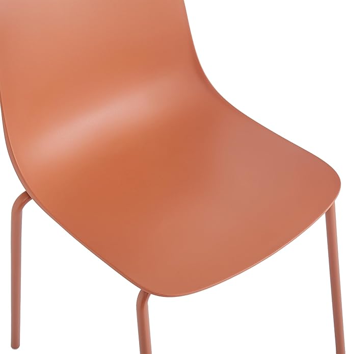 Plastic Stackable Dining Chairs Set of 4, Modern Outdoor Patio Chairs with Metal Legs for Patio Cafes, Restaurants and Office Waiting Room (Terracotta)