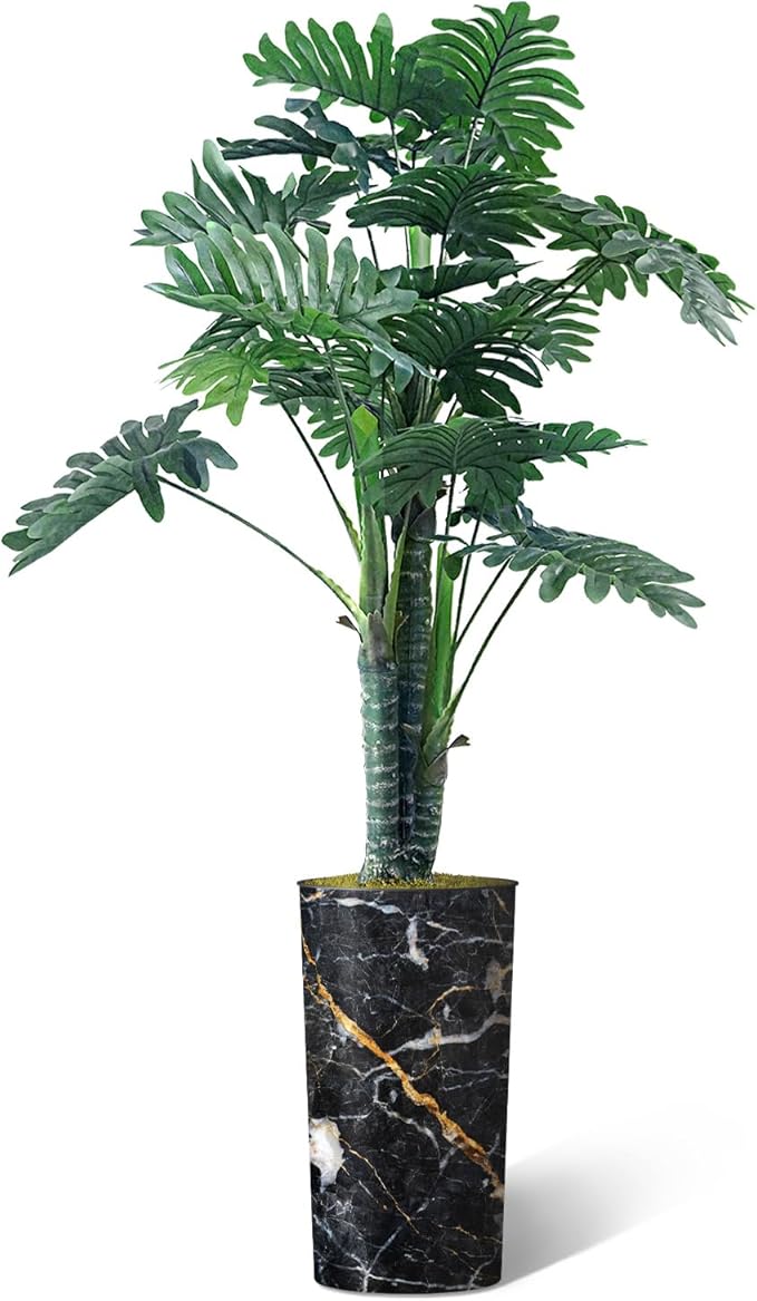 Artificial Tree in Modern Granite Effect Planter, Fake Philodendron Tree Silk Trees for Indoor and Outdoor Home Decoration - 70" Overall Tall (Plant Pot Plus Tree)