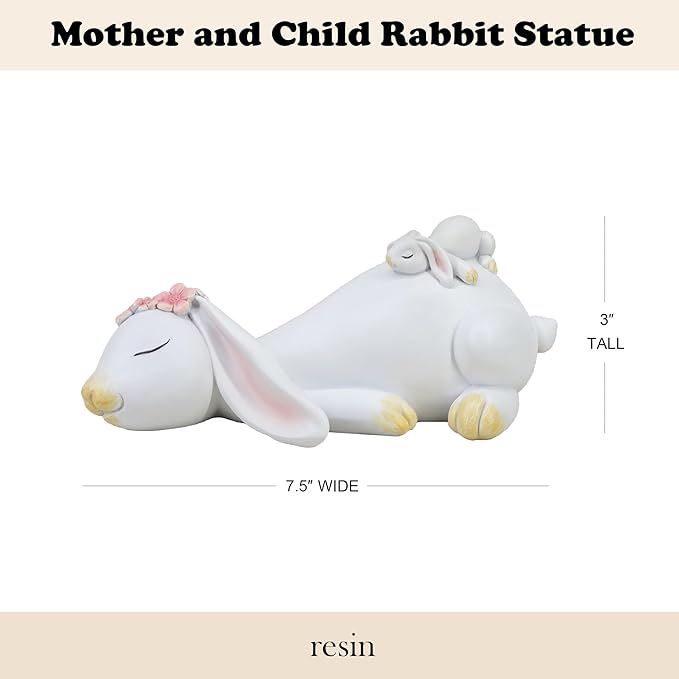 7-inch White Bunny Statue - Resin Mother & Child Rabbit Figurine with Big Heart, Easter Table Decor for Dining Room & Home, Vintage Family Ornament