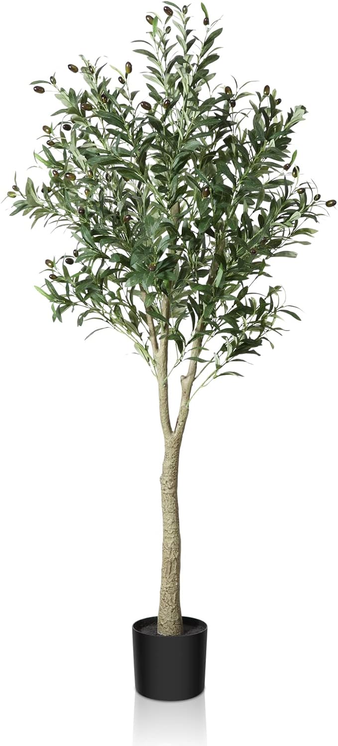 CROSOFMI Artificial Olive Tree Plant 5Ft Fake Topiary Silk Tree, Perfect Faux Plants in Pot for Indoor Outdoor House Home Office Garden Modern Decoration Housewarming Gift,1Pcs