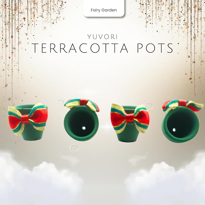 Yuvori Mini Terracotta Pots – Small Clay Flower Pots for Succulents, Cactus, DIY Crafts, Fairy Garden, Miniatures, School Projects, Mini Planters - Set of 30 (Bow Accent, 1.2 Inch)